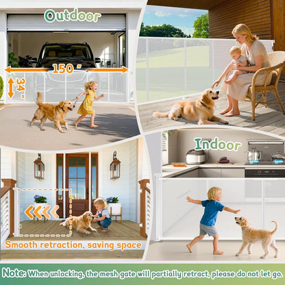 200'' Retractable Baby Gates Extra Wide,34" Tall Retractable Dog Gate for Doorways,Extra Long Retractable Baby Gate for Stairs,Kitchen,Indoor/Outdoor Retractable Gate with Fiberglass Reinforcement Rod