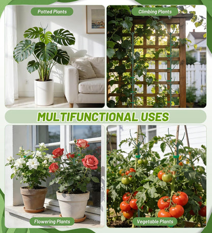 Plant Support Stakes, 6 Pcs Stackable Plant Support Poles with 20 Clips, 1 Roll Tie for Indoor Outdoor Monstera Climbing Plants, Green