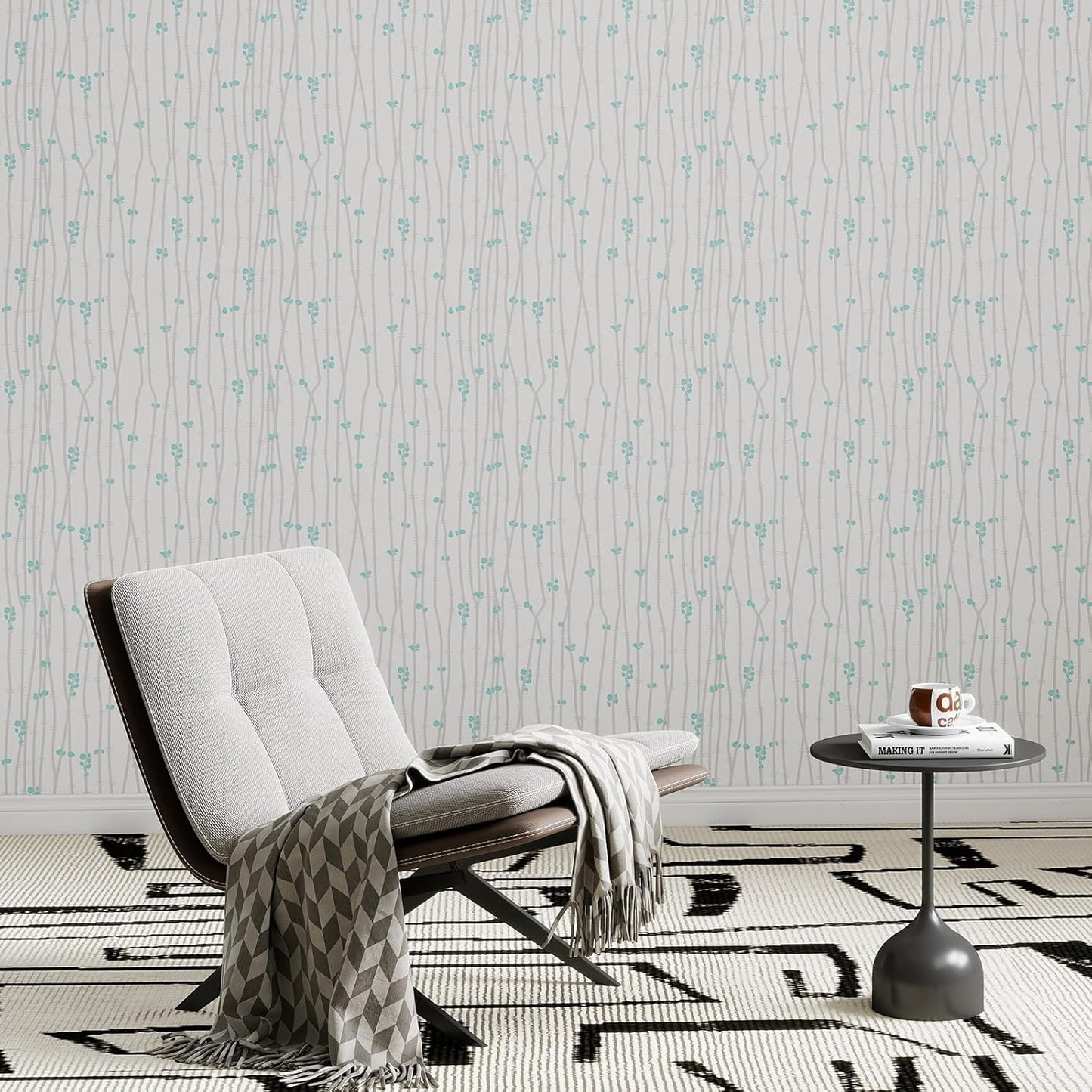 Modern Peel and Stick Wallpaper 17.3" x 80" White Wall Paper Peel and Stick Boho Birch-Twig Stripe Contact Paper Removable Self Adhesive Wallpaper for Bathroom Bedroom Shelf Cabinet Decor Vinyl