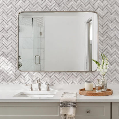 STICKGOO 10 Sheets Herringbone Peel and Stick Backsplash, Stick on Aluminum Composite PVC Kitchen Backsplash, Marble White Mixed Light Grey Look Self Adhesive Wall Tiles