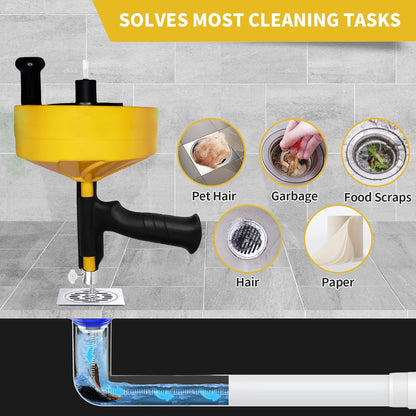 Drain Snake 50 Ft, Plumbing Snake for Sink with Drill Attachment, Snake Drain Clog Remover for Shower Drain and Sink, Manual or Powered Use, Comes with Gloves and Storage Bag, 1/4 Inch, Yellow
