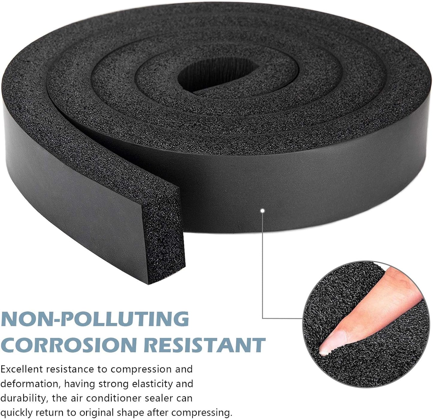 Foam Strips with Adhesive, 1 Inch Wide X 1 Inch Thick, Neoprene Weather Stripping High Density Closed Cell Foam Tape Seal for Doors and Windows Insulation, Total 13 Feet Long(6.5ft x 2 Rolls)