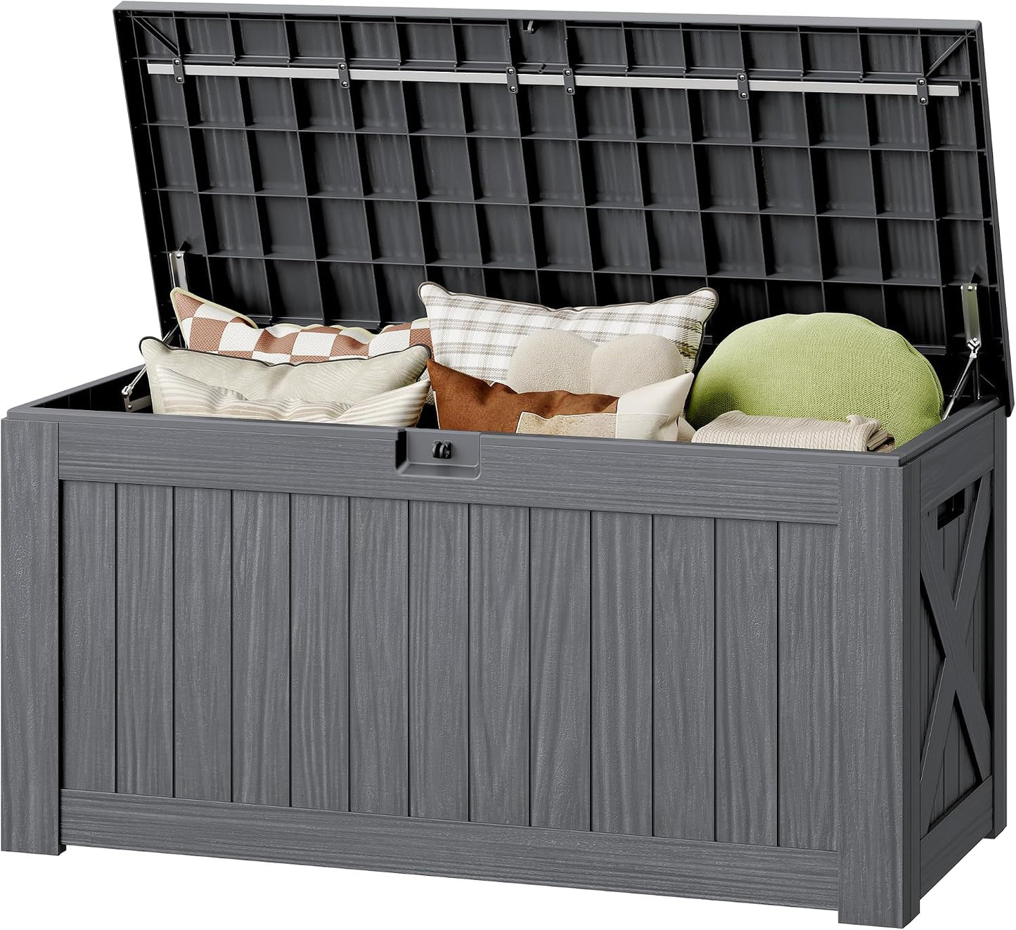 32 Gallon Deck Box Outdoor Indoor Waterproof Storage Box for Patio Furniture, Pool Accessories, Garden Tools, and Cushion Storage, Black