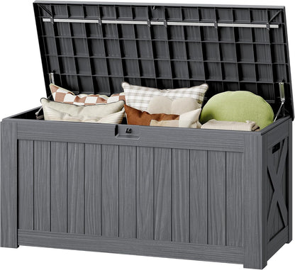 32 Gallon Deck Box Outdoor Indoor Waterproof Storage Box for Patio Furniture, Pool Accessories, Garden Tools, and Cushion Storage, Black