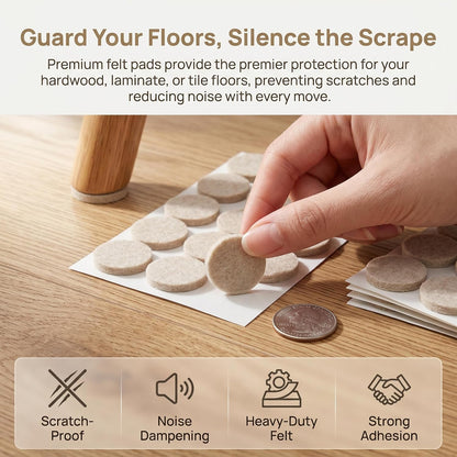 96 Pack Felt Furniture Pads, 3/4 Inch Round Self Adhesive Chair Felt Pads for Hardwood Floors, Furniture Feet Pads for Chairs, Tables, Cabinets, Sofa Legs and Floor Protection
