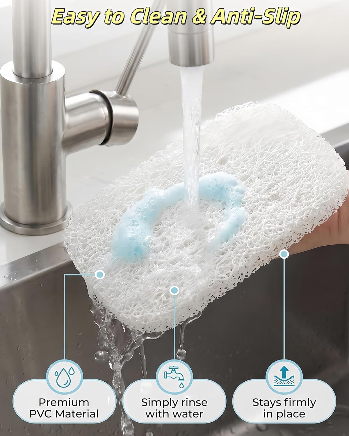 8 Pack Soap Saver Pads,Self Draining Soap Holder Pad for Bar Soap,4.3"×3" Soap Saver Holder,PVC Lifting Mats for Shower Bathroom Kitchen Sink, Keep Soap Dry