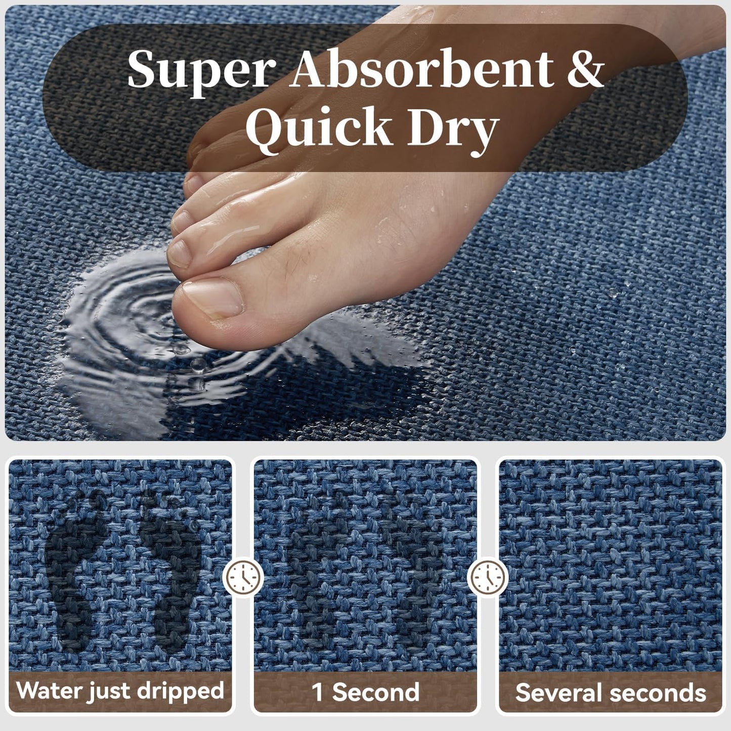 MontVoo Bath Mat Rug-Ultra Thin Non Slip Bath Mats for Bathroom Mat Quick Dry, Rubber Backing Washable Bathroom Rugs Fit Under Door, Absorbent Bath Rugs for Floor,17"x24",Khaki