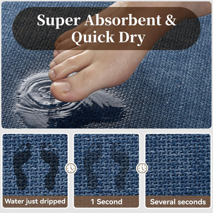 MontVoo Bath Mat Rug-Ultra Thin Non Slip Bath Mats for Bathroom Mat Quick Dry, Rubber Backing Washable Bathroom Rugs Fit Under Door, Absorbent Bath Rugs for Floor,17"x24",Khaki