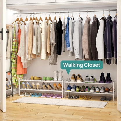 viewcare 3-Tier Black Bamboo Shoe Rack for Entryway, Stackable | Foldable | Natural, Shoe Shelf Storage Organizer for Hallway Closet, Free Standing Shoe Racks for Indoor Outdoor
