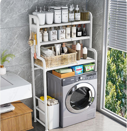 3-Tier Expandable Over Toilet Washing Machine Dryer Storage Utility Rack Bathroom Organizer Rack Laundry Room Storage and Organizer Standing Shelf Space Saving