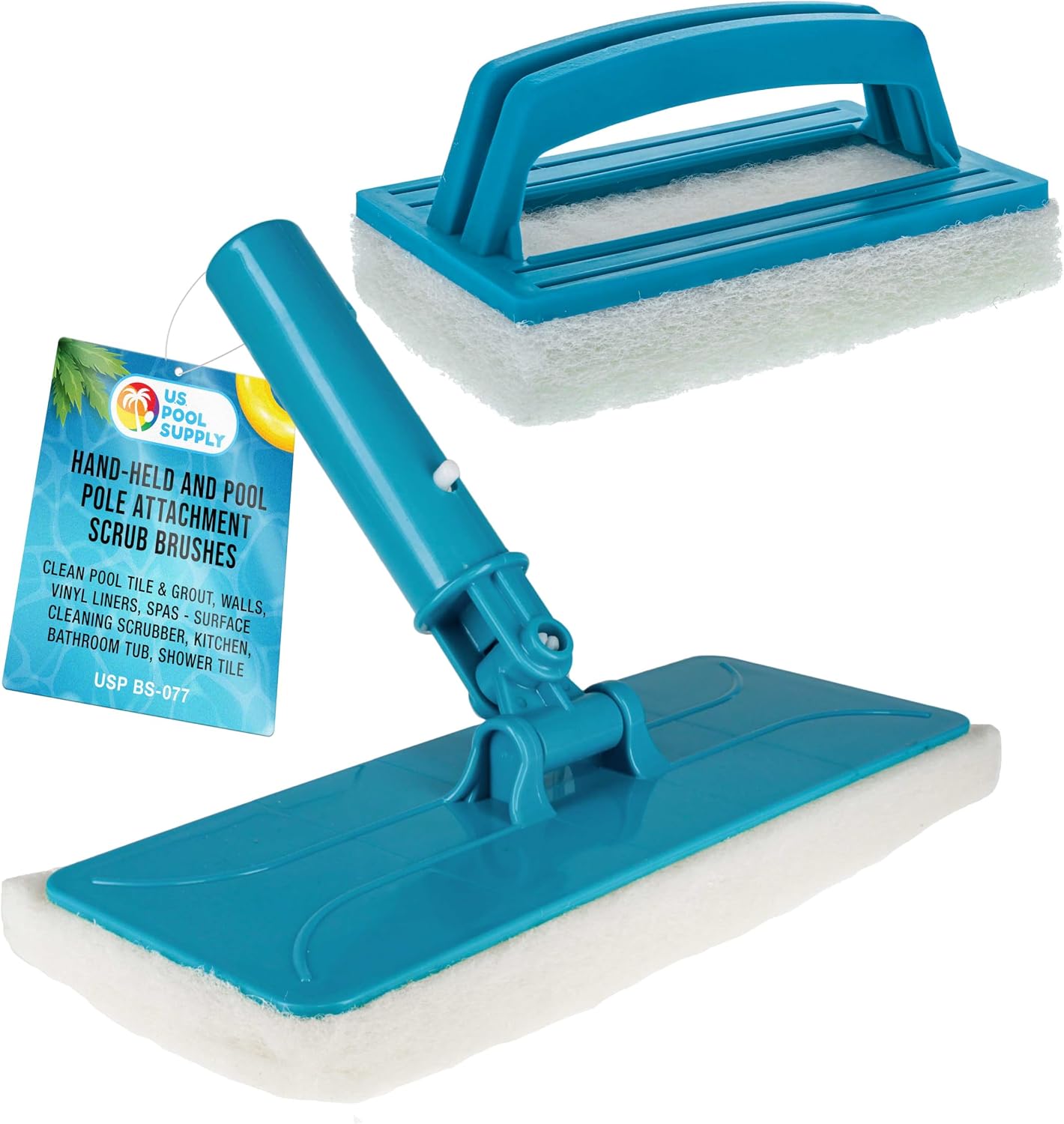 U.S. Pool Supply Hand-Held Pool Scrub Brush, 2 Pack - Surface Scrubbing Scouring Sponge Pad - Clean Pool Tile & Grout, Walls, Vinyl Liners, Spas - Cleaning Scrubber Stains, Kitchen Bathroom Tub Shower