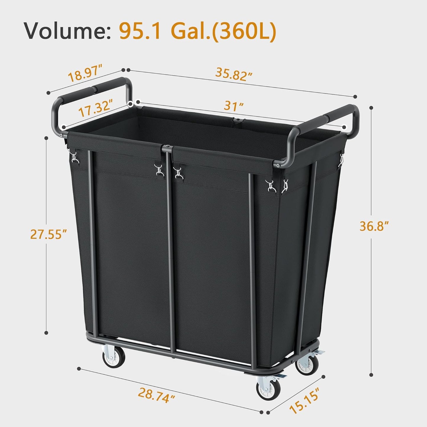 Gewudraw Large laundry hamper with Wheels, 3 Bag Big Rolling Laundry Hamper Sorter Cart, Extra Large Laundry Clothes Hamper, Heavy Duty Laundry Basket Organizer for Laundry Room,Bathroom,Black