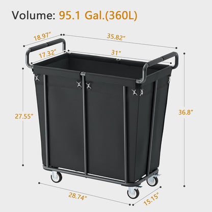 Gewudraw Large laundry hamper with Wheels, 3 Bag Big Rolling Laundry Hamper Sorter Cart, Extra Large Laundry Clothes Hamper, Heavy Duty Laundry Basket Organizer for Laundry Room,Bathroom,Black