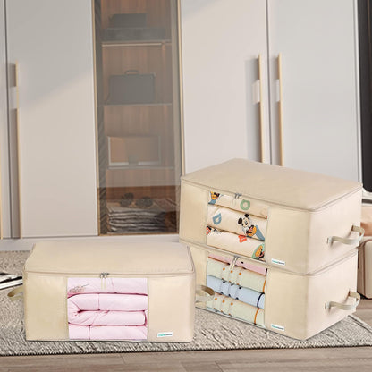Comforter Storage Bag - Folding Organizer bag for King/Queen Comforters, Pillows, Blankets, Bedding/Quilt, Blanket, Duvet, Large Collapsible Organizers, 24"x14"x11" (Beige, 1-Pack)