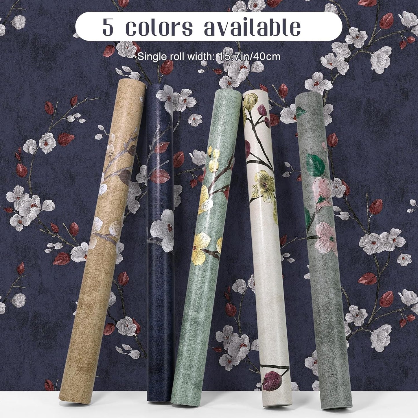 SOON AFTER 17.5”x120” Floral Peel and Stick Wallpaper Flower Tree Contact Paper Self Adhesive Removable Modern Sage Green Wall Paper Decorative Wall Covering Countertop Vinyl Film Roll