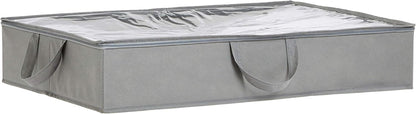 Amazon Basics Under Bed Storage Bags for Clothes and Blankets, Foldable Fabric Zipper Container with Clear Window and Reinforced Handles, Space Saving, 18 x 42 x 6 inches, Gray, 2-Pack