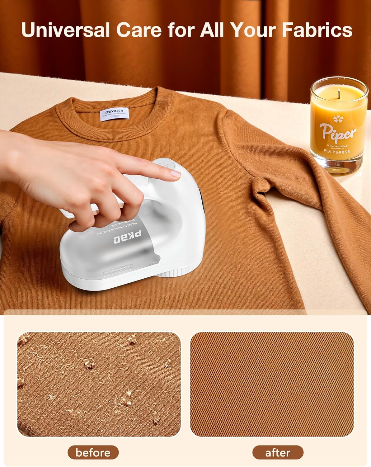 PKBD IPX6 Waterproof Washable Electric Fabric Shaver and Lint Remover, Rechargeable Sweater Defuzzer with 3 Free Extra Blades, Quickly and Effectively Remove Fluff, Fuzz, Bobbles for Clothes, White
