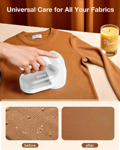 PKBD IPX6 Waterproof Washable Electric Fabric Shaver and Lint Remover, Rechargeable Sweater Defuzzer with 3 Free Extra Blades, Quickly and Effectively Remove Fluff, Fuzz, Bobbles for Clothes, White
