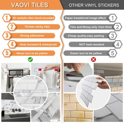 VAOVI Backsplash Tile Peel and Stick Kitchen Stone Subway Linear Mosaic Bathroom Shower Wall Waterproof(10pcs,Gray)