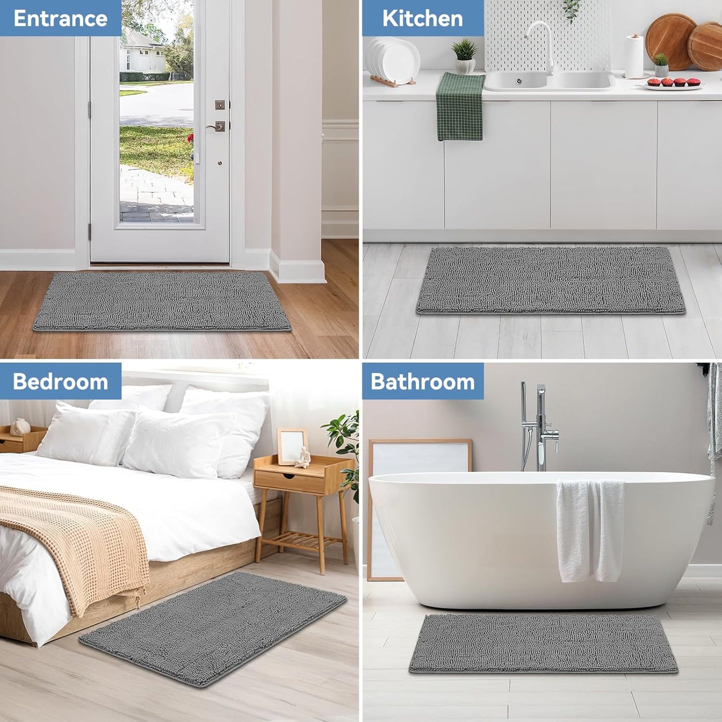 Bcoimo Bathroom Rugs 24x17, Bath Mats for Bathroom Non Slip with Rubber Backing,High Absorbent Microfiber Bath Rugs Quick Drying, Machine Washable, Durable Decor