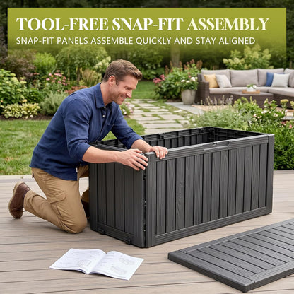 Waterproof Outdoor Storage Box Outside Deck Box Lockable Resin Bench UV Resistant Furniture Cushion Pool Tool Float Bin Patio Garden Porch (Black, 120 Gallon)
