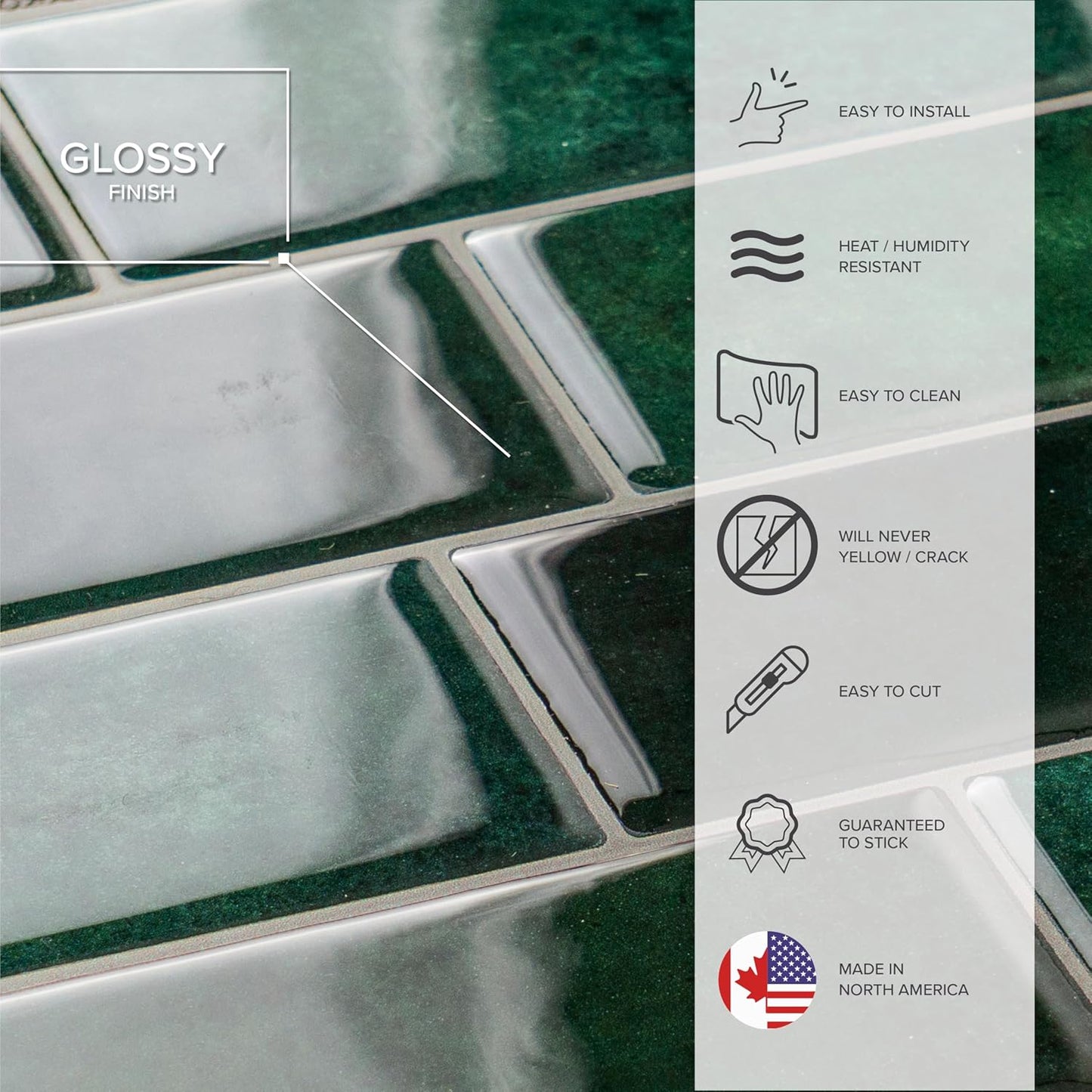 Smart Tiles Peel and Stick backsplash, Subway Teal Green, 11.55"x8.38" | Pack of 5 (2.8 sq ft), Glossy, Heat/Moisture Resistant, Low VOC, Kitchen/Bathroom, Renter Friendly, Made in Canada