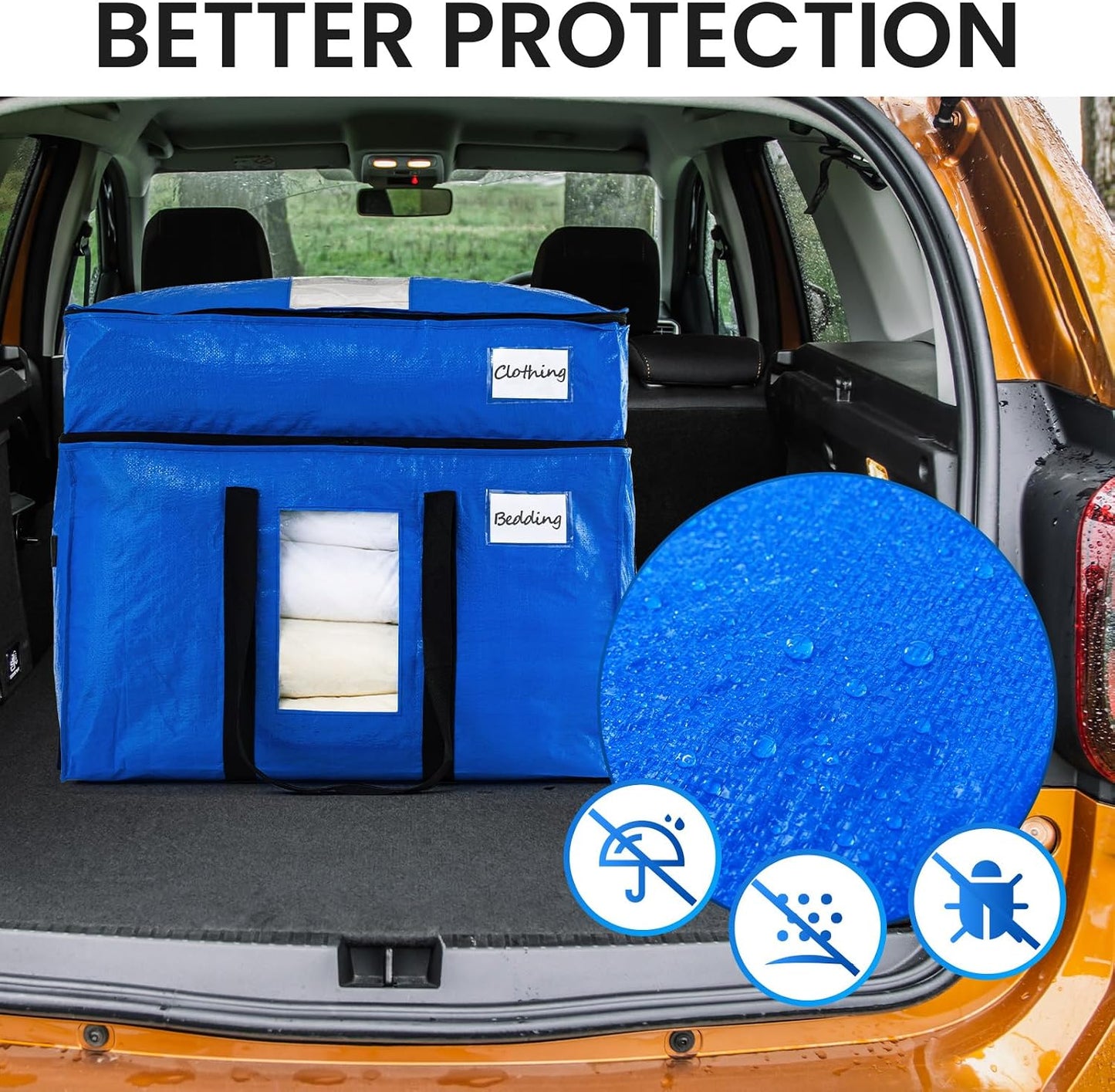 TAILI Extra Large Moving Bags, 4 Pack Blue Heavy Duty Totes For Storage with Visible Window, Wrap Around Handles, Storage Bags for Space Saving, Alternative to Moving Boxes