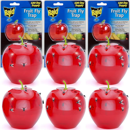 Raid Fruit Fly Trap Bundle, Set of 3 2-Pack Apple Fruit Fly Catcher Indoor Trap, 360-Day Supply of Fruit Fly Traps for Kitchen & Dining Areas, Reusable Gnat Traps w/Food-Based Lure for Fruit Flies