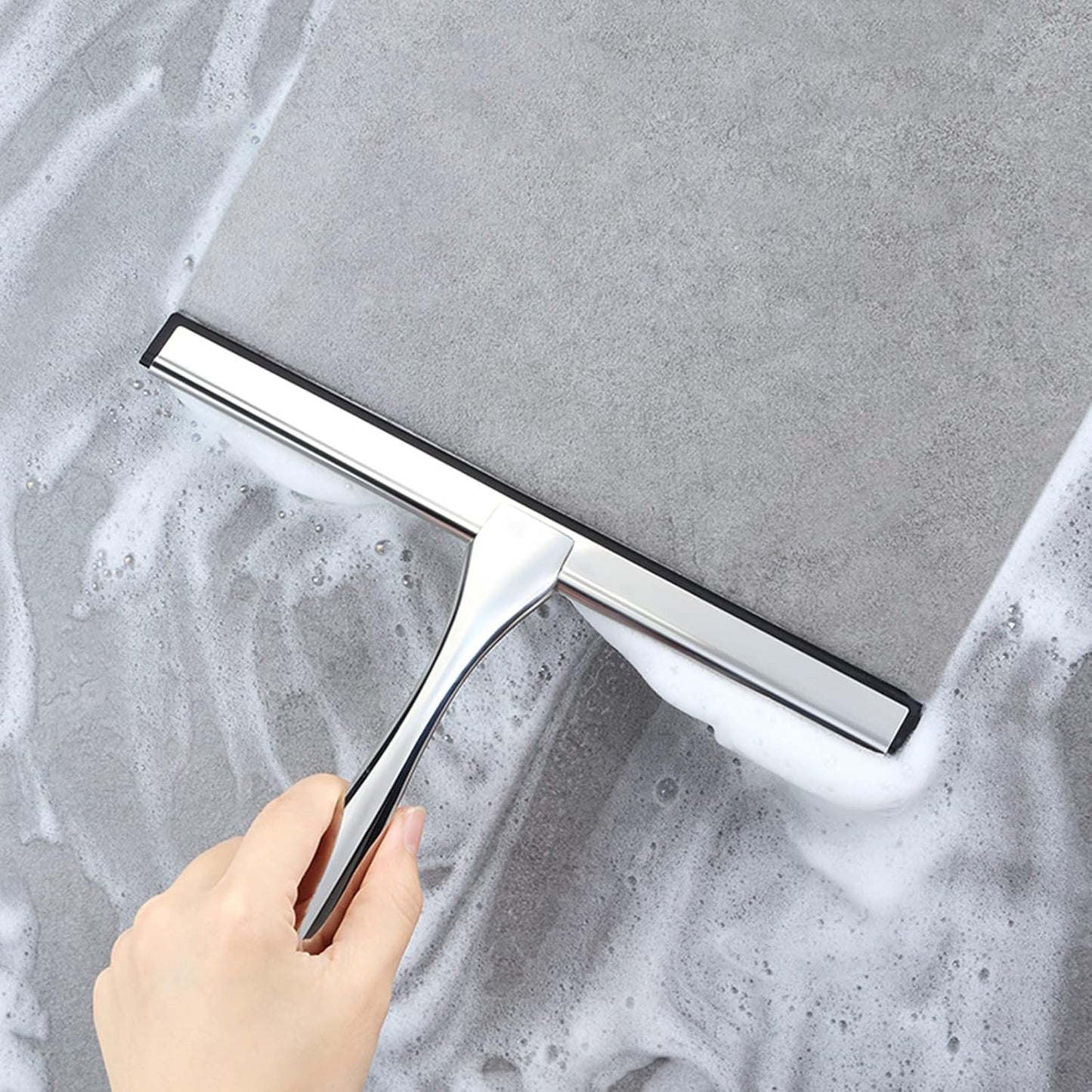 Shower Squeegee for Glass Doors,14-Inch Shower Glass Squeegee, Sliver Shower Squeegee for Shower Doors,Mirror,Windows, with Shower Door Hook and Adhesive Hook