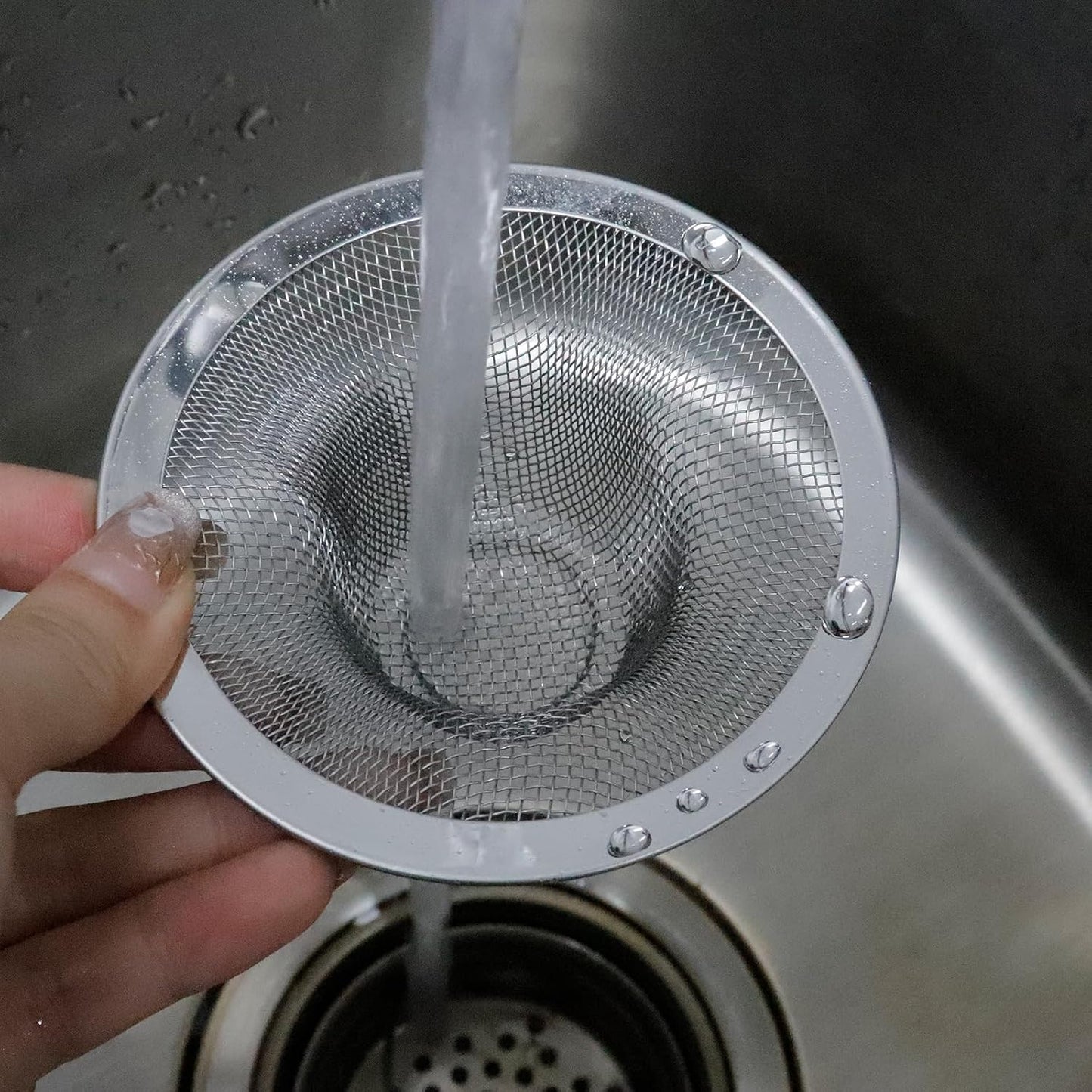 Antrader Kitchen Sink Strainer, 2Pcs Stainless Steel 2-Inch Diameter Mesh Round Filter Bathroom Bathtub Wash Basin Garbage Disposal Basket Filter
