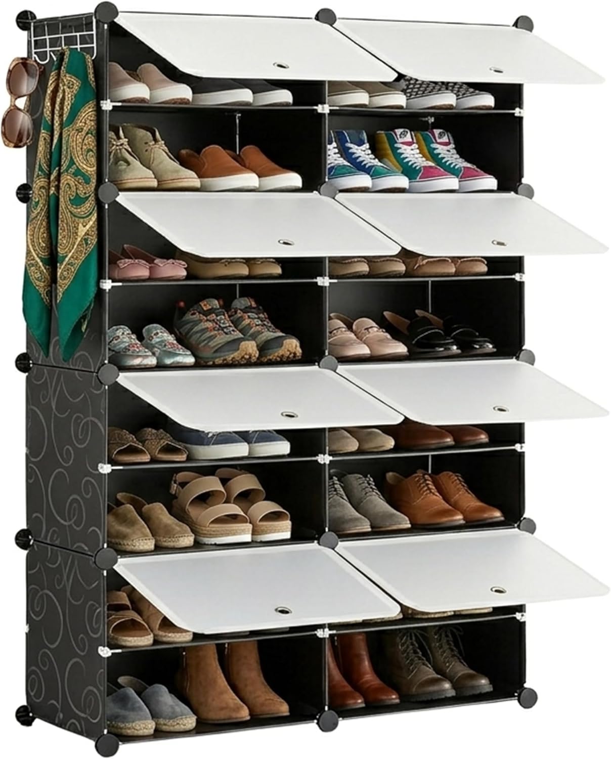 HealSmart Shoe Rack Organizer with Door, Shoe Storage Cabinet, Stackable Plastic Shelves for Closet, Entryway, Hallway, Bedroom, 8-Tier 32-Pair, White