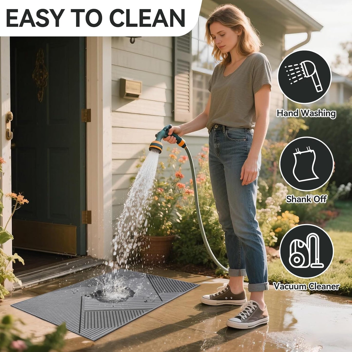 Front Door Mat 17''x30'', Absorbent Dirt Resist Washable Non Slip Low-Profile Indoor Doormat, Easy Clean Welcome Entryway Door Mats, Brown
