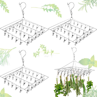 Bokon 4 Pcs Hanging Drying Rack for Herb Macrame Flower with Stainless Clip Dryer Hook for Drying Herb Air Plants Spices Flower Hydroponic Plant Ready to Use with Ceiling Hook(Round)