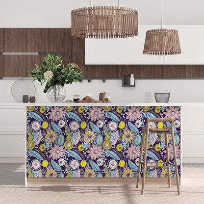Blue Wallpaper Peel and Stick,Vintage Boho Floral Contact Paper 17.5" x 118", Retro Botanical Flower Wall Paper Self Adhesive Removable Waterproof for Walls Shelves Cabinet Table (Blue,Yellow, Green)