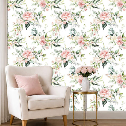 Pink Floral Peel and Stick Wallpaper Self Adhesive Removable Thick Vinyl Watercolor Botanical Flower Accent Wall for Bedroom Bathroom Living Room Renter Friendly 17.7" x 118"