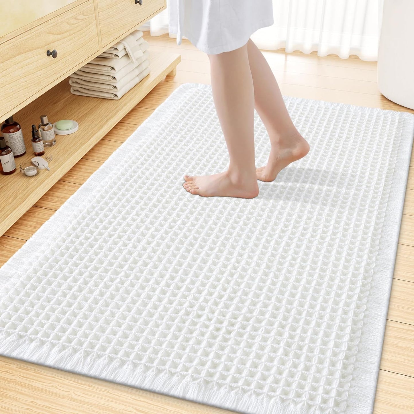 Smiry Waffle Bath Mat 30x20, Extra Soft Absorbent Bathroom Rugs, Non Slip Machine Washable Quick Dry Bath Rugs for Bathroom Floor, Tub, Shower, Home Decor Accessories, Brown