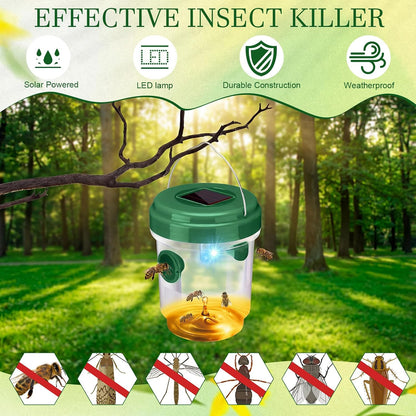 Wasp Trap Solar Powered Bee Trap Reusable Fly Traps Outdoor Hanging Wasp Killer with UV LED Light Flying Insects Bee Killer for Indoor Outside Patio Garden Home (6, Yellow)