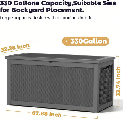 PatioZen 50 Gallon Deck Box Outdoor, Weatherproof Resin Patio Storage Box, Waterproof Outdoor Storage Boxes with Lid Lockable for Cushions, Garden Tools,Grey