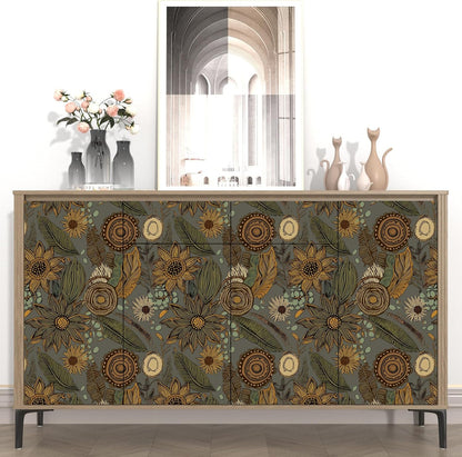 Blue Wallpaper Peel and Stick,Vintage Boho Floral Contact Paper 17.5" x 118", Retro Botanical Flower Wall Paper Self Adhesive Removable Waterproof for Walls Shelves Cabinet Table (Blue,Yellow, Green)