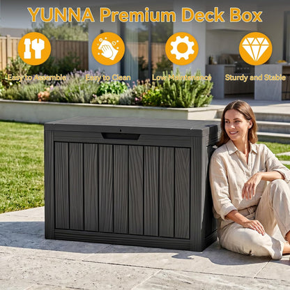 35 Gallon Waterproof Outdoor Storage Box,Deck Boxs for Outdoor and Indoor Use,Deck Storage Box for Picnic Supplies,Gardening Tools,Lockable and Easy to Install(Black)