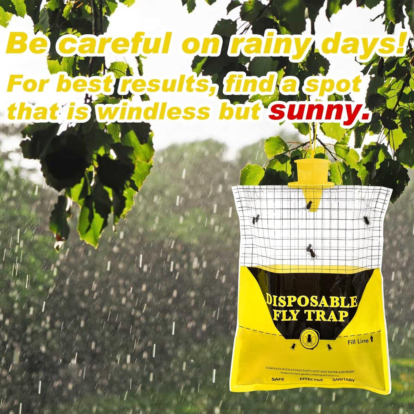 Outdoor Fly Traps for Patio, 4 Pack Pre-Baited Big Fly Bags Outdoor Disposable, Hanging Fly Catcher Hunter Stable Horse Ranch Control Repellent Killer for Barn, Farm