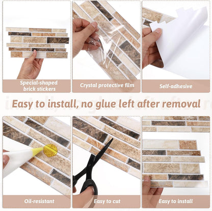 Dimeho 24 Sheet Peel and Stick Tile Backsplash Stick on Backsplash for Kitchen 10"x 5" Back Splashes Self Adhesive Tile Sticker for Bathroom Brown Marble Look