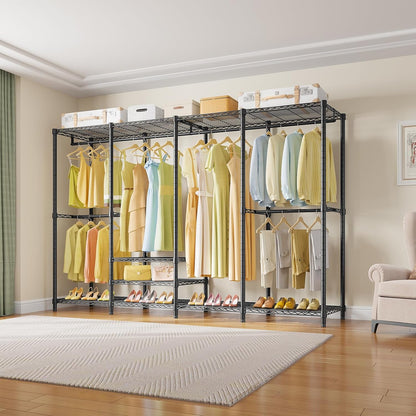 VIPEK V40 Heavy Duty Clothes Rack, 1110lbs Capacity Sturdy Metal Garment Rack, Clothing Rack with 6 Shelves & 4 Hang Rods, Adjustable Open Wardrobe Closet Organizer for Bedroom/Apartment/Retail, Black