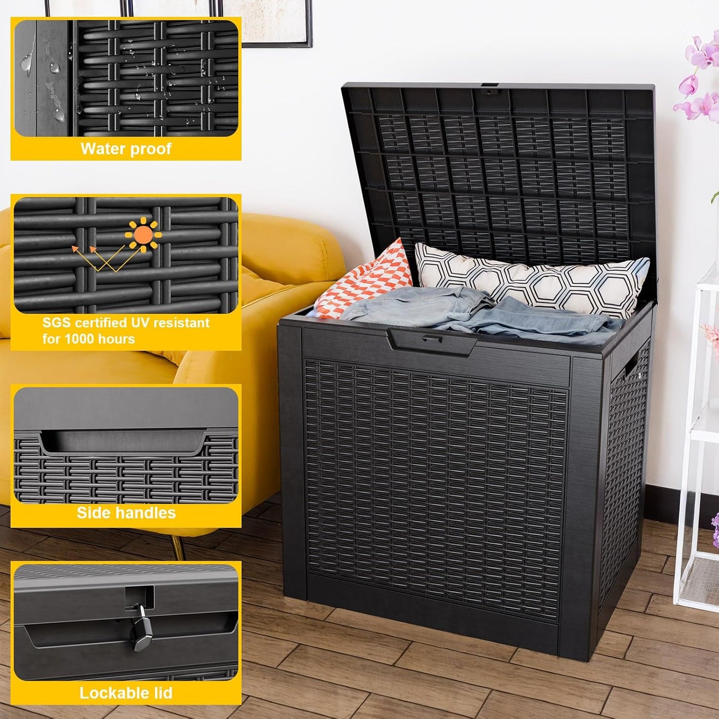 50Gal Outdoor Storage Box Anti-Theft Delivery Box Lockable Deck Box | Heavy-duty UV & weatherproof resin for secure parcel drop, patio cushion storage, garden tools & porch package organization