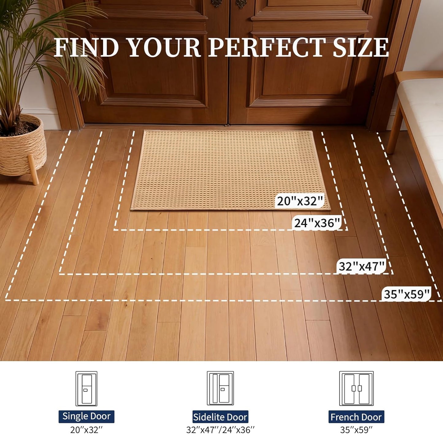 YIHOUSE Indoor Door Mat 24" x 36", Non-Slip Washable Entryway Mat, Dirt Trapper Absorbent Entrance Mat, Low Profile Floor Mat for Front/Back Door, Entryway, Khaki