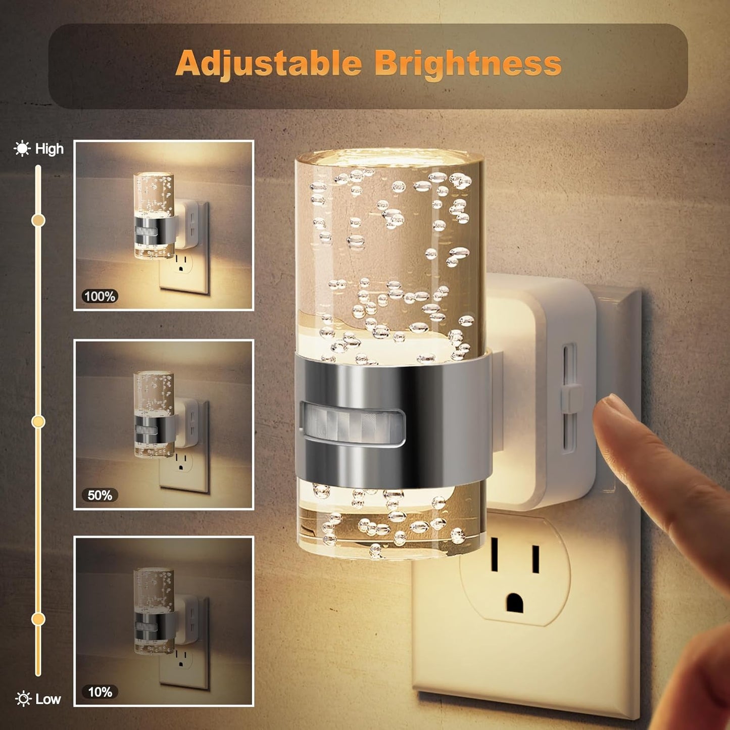 JandCase Motion Sensor Night Light, Night Lights Plug into Wall,3000K Soft White 0-100 LM Dimmable LED Night Light, Motion Activated Nightlight for Bathroom Hallway Decor