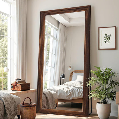 Antok Full Length Mirror with Solid Wood Frame, 71"×32" Wall Mounted Oversized Floor Mirror with Stand, Leaning Standing Hanging for Bedroom Living Room Entryway, Walnut, Arched Syle