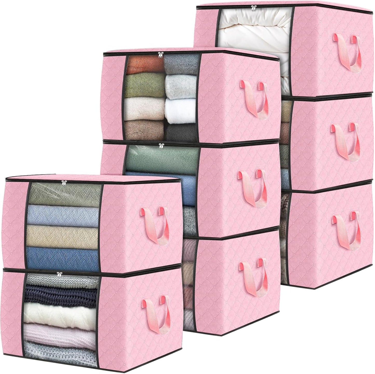Fab totes 6 Pack Storage Bags for Clothes and Blanket, Foldable Closet Organizers and Storage with Zippers, Clear Window and Handles, Fabric Storage Bins for Sweater, Comforter, Bedding,Linen Sheets