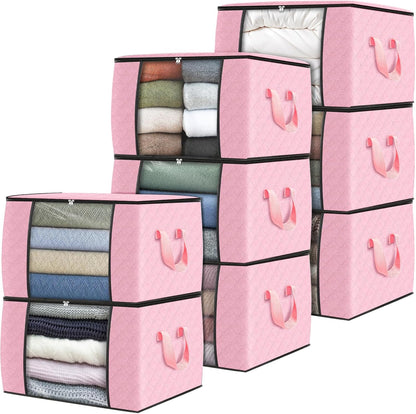Fab totes 6 Pack Storage Bags for Clothes and Blanket, Foldable Closet Organizers and Storage with Zippers, Clear Window and Handles, Fabric Storage Bins for Sweater, Comforter, Bedding,Linen Sheets
