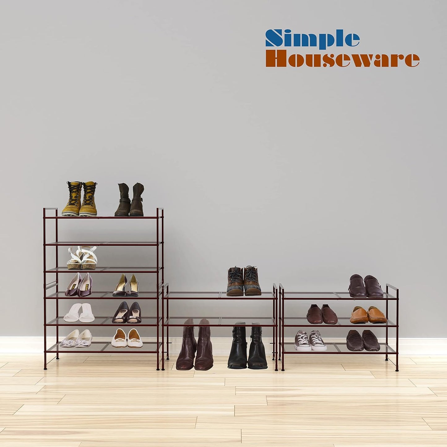 Simple Houseware 3-Tier Stackable Shoes Rack Storage Shelf, Black